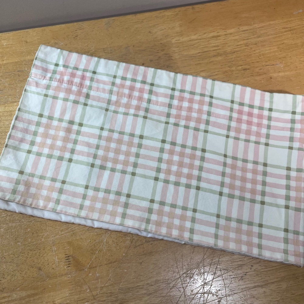 Vtg Country Curtains Pink Sage Green Plaid Lined Window Valance 40x12 USA Made